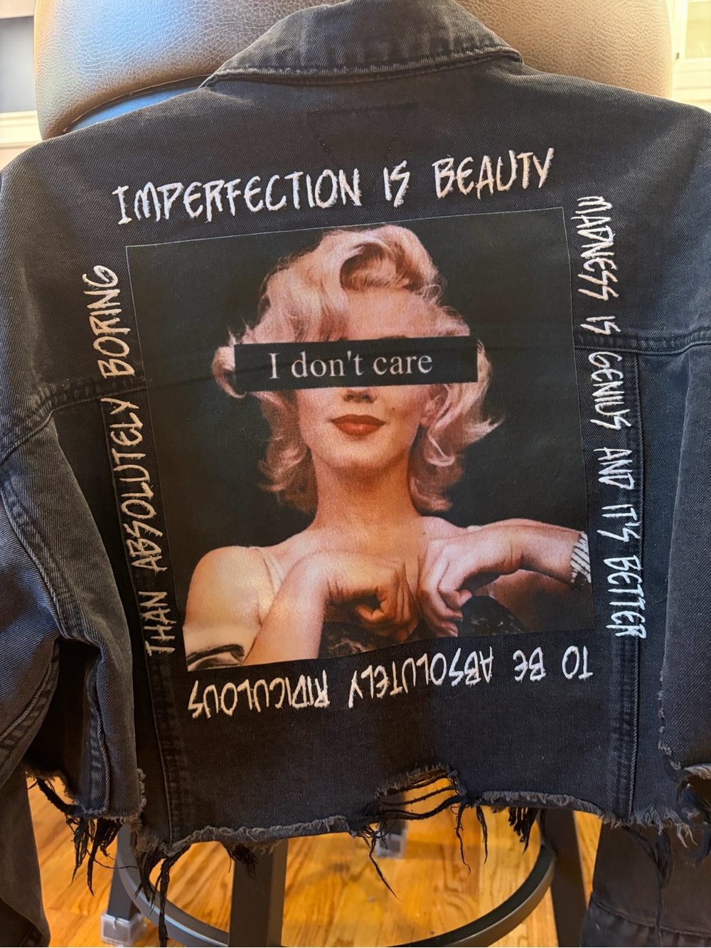 Black Cropped Distressed Denim Jacket - Women